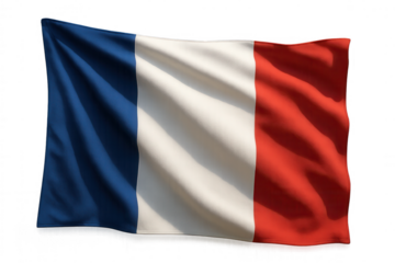 Realistic french flag waving on transparent background