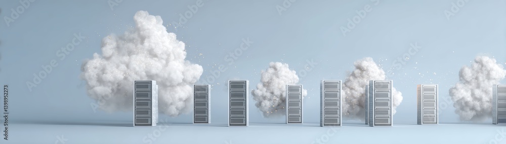 Aufkleber cloud technology digital data storage concept. conceptual image of servers blending with cloud forma