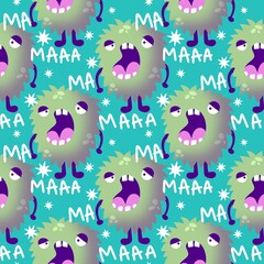 Cartoon doodle seamless monsters pattern for kids clothes print and wrapping paper and fabrics