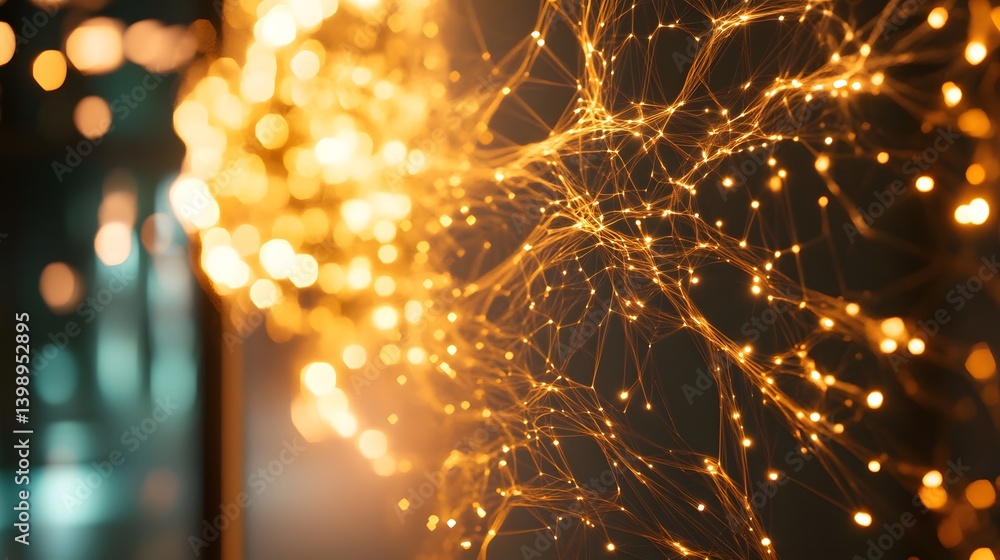 Poster abstract representation of interconnected neural networks glowing in a soft, diffused light, suggest