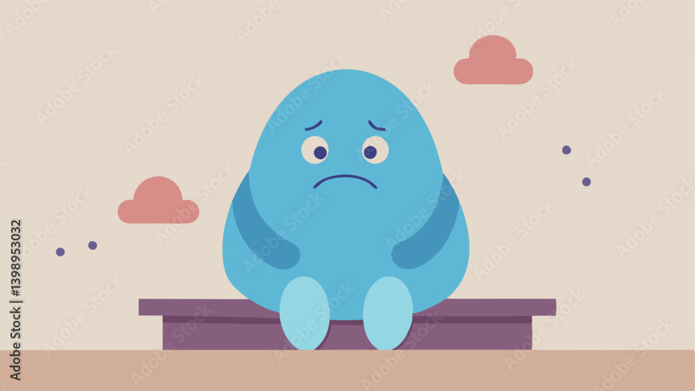 Poster heartbroken character a whimsical character with oversized features and a droopy expression sits on 