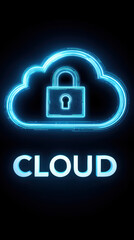 Cloud technology digital data storage concept. Cloud computing security concept with a lock symbol and glowing design.
