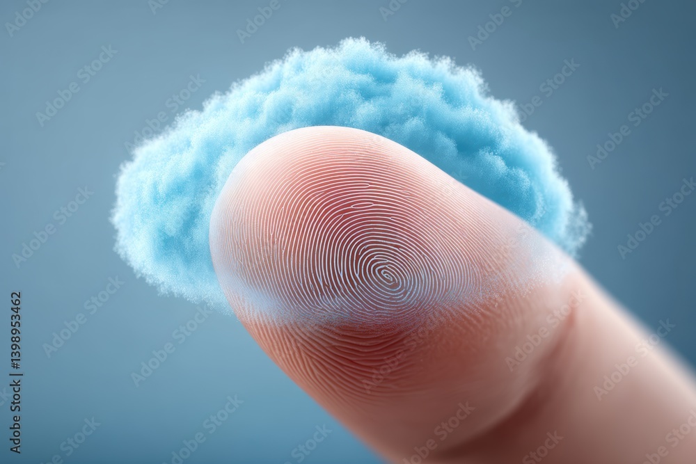 Aufkleber cloud technology digital data storage concept. a fingerprint merges with a cloud, symbolizing techno