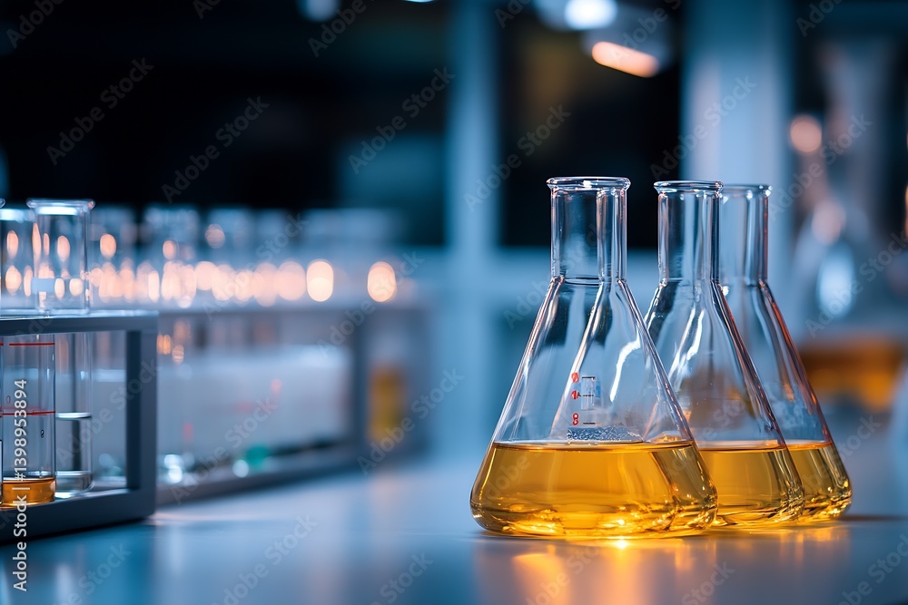 Leinwandbilder laboratory setup with flasks containing vibrant yellow liquids in an advanced science facility : gen