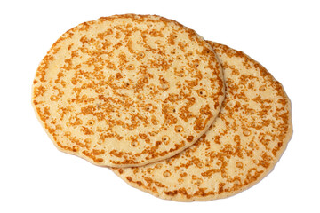 Healthy summer breakfast, homemade classic crepe on the white background