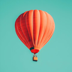Obraz premium Red hot air balloon ascends against a clear blue sky, perfect for travel or adventure brochures