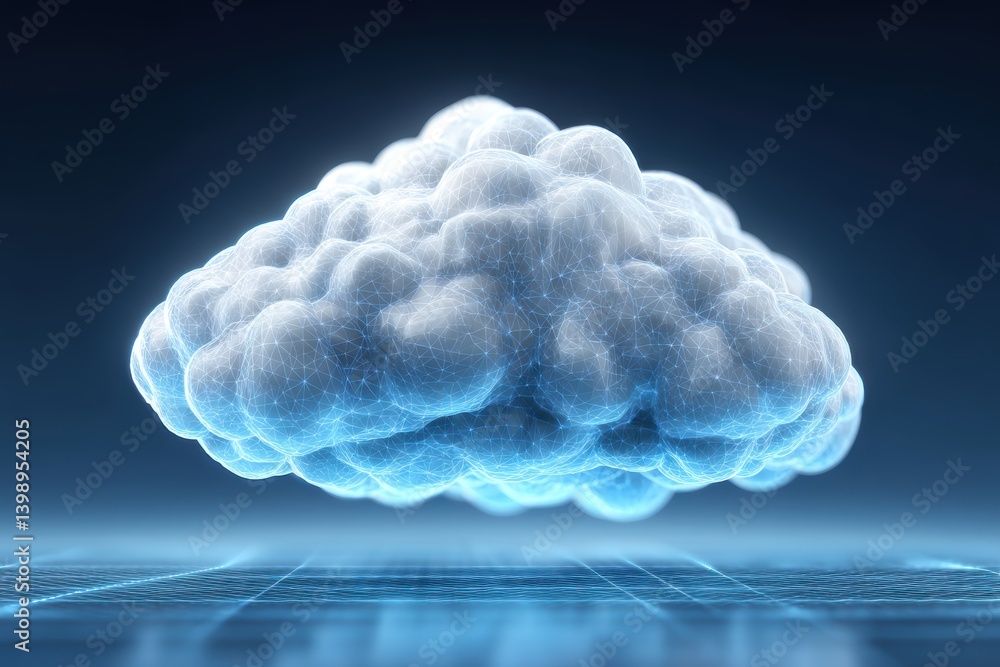 Poster cloud technology digital data storage concept. digital cloud design with a futuristic glow and intri