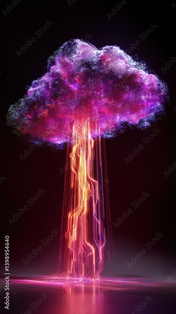 Poster cloud technology digital data storage concept. vibrant digital representation of a cloud with colorf