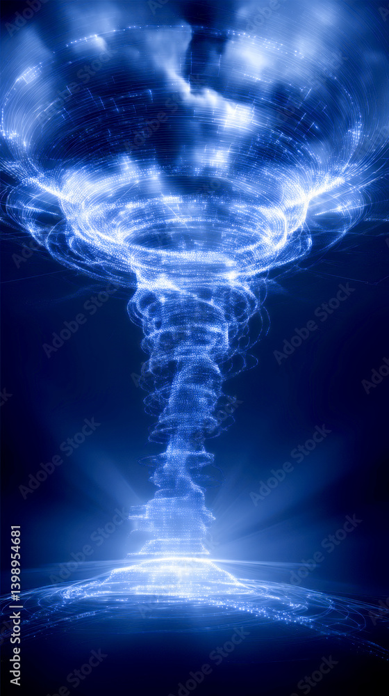 Poster cloud technology digital data storage concept. abstract swirling pattern resembling a vortex against