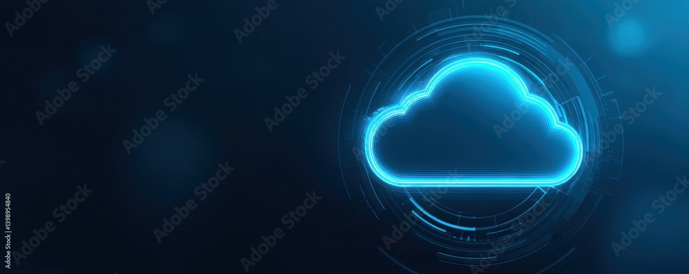 Poster cloud technology digital data storage concept. digital cloud symbol with a futuristic design on a da