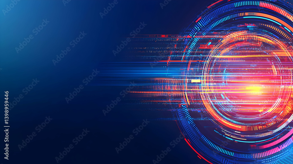 Poster dynamic digital abstract graphic design with vibrant colors and motion lines