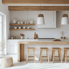 Minimalist Kitchen with Wooden Accents and Open Shelving
