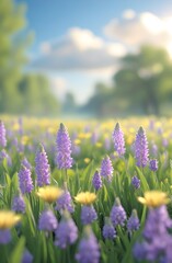 Peaceful Blooming Meadow with Soft Focus Flowers and Bright Morning Glow Phone Background


