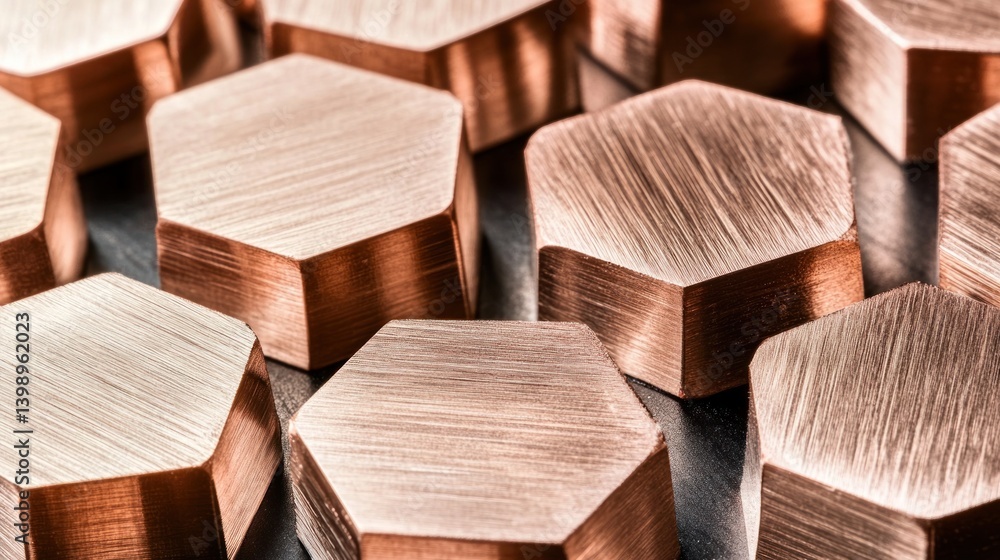 Poster copper hexagons displayed in a close up view on surface
