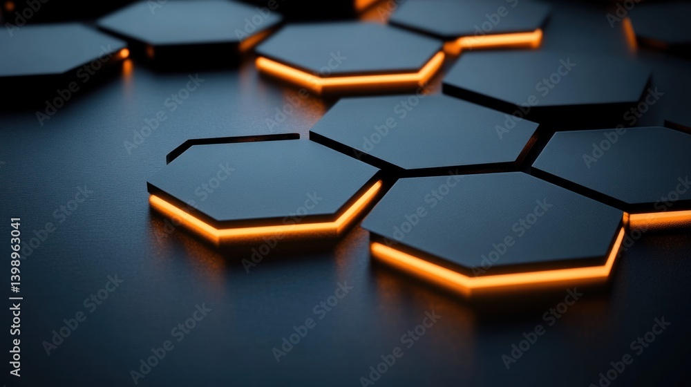 Poster geometric abstract background featuring several illuminated hexagonal tiles displayed