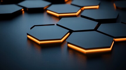 Geometric Abstract Background Featuring Several Illuminated Hexagonal Tiles Displayed