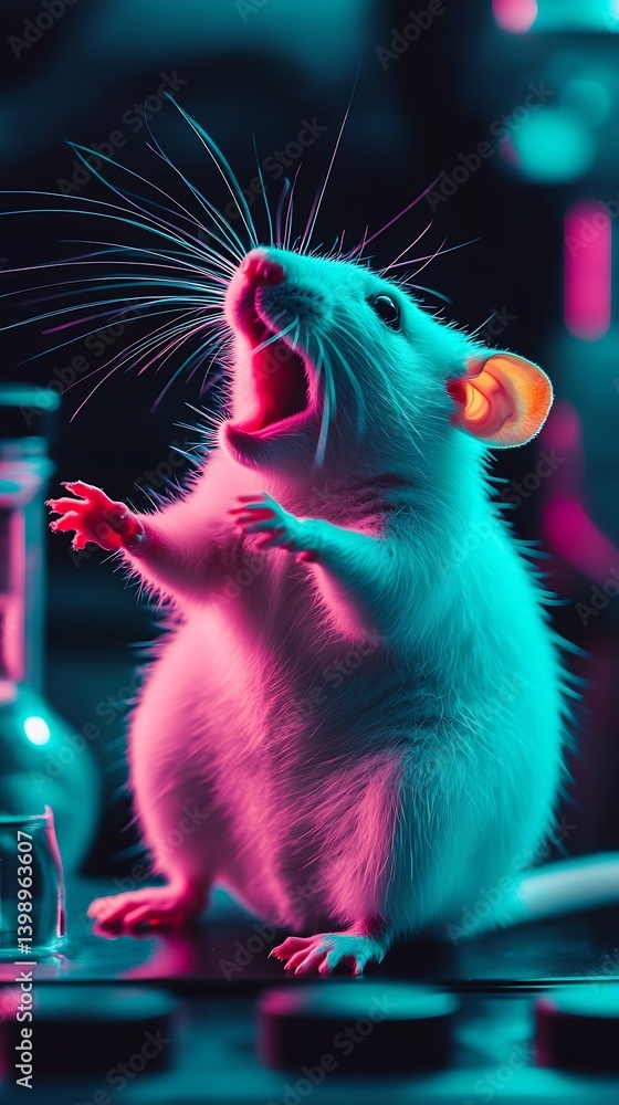 Poster dynamic shot of a rat in vibrant colors showcasing its lively spirit and engaging with its environme