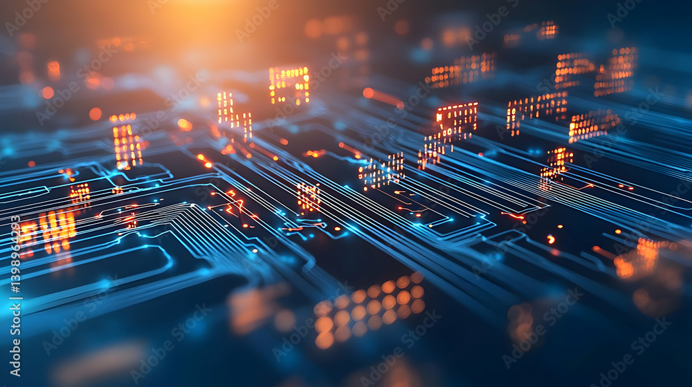 Poster abstract circuit board design with glowing lines