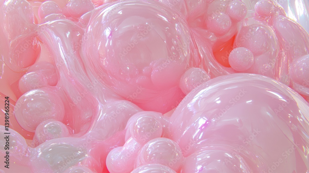 Poster glossy pink liquid forms bubble structures in a close up view