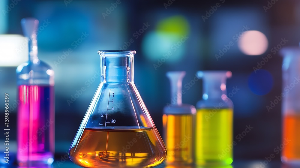 Leinwandbilder vibrant laboratory flasks filled with assorted liquids showcasing chemical experiments in action : g
