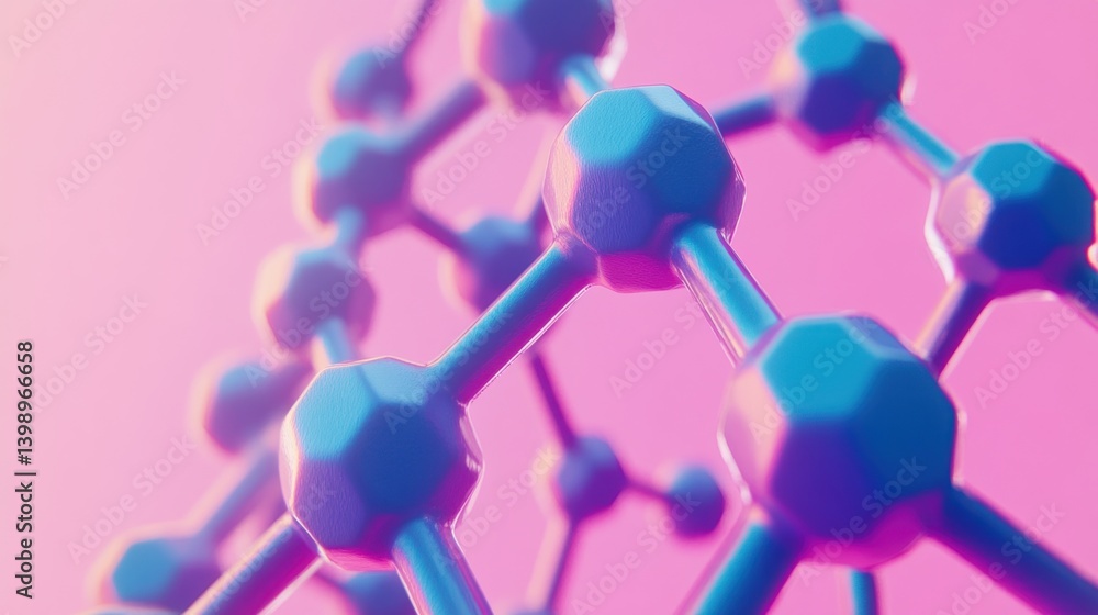 Poster an abstract three dimensional molecular structure with connected spheres