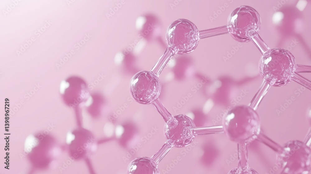 Poster abstract representation of molecular structures on a light pink background