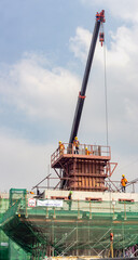 Fototapeta premium Construction of a pillar for public transport