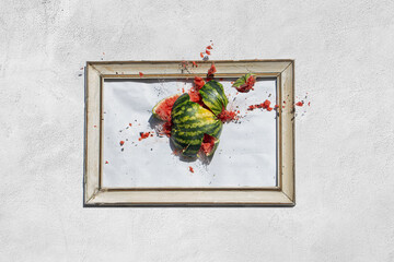 An image of destroying a watermelon on an outdoor wall
