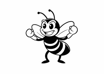 Cartoon Bee in Action: A dynamic, cartoon bee stands out in a bold black and white graphic, embodying energy, vibrancy and movement. A perfect illustration to create a lively design!