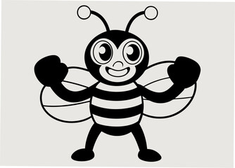 Fototapeta premium Cheerful Bee Illustration: A charming cartoon bee with a playful expression, featuring bold black and white outlines, captures the essence of childlike wonder and lighthearted fun.