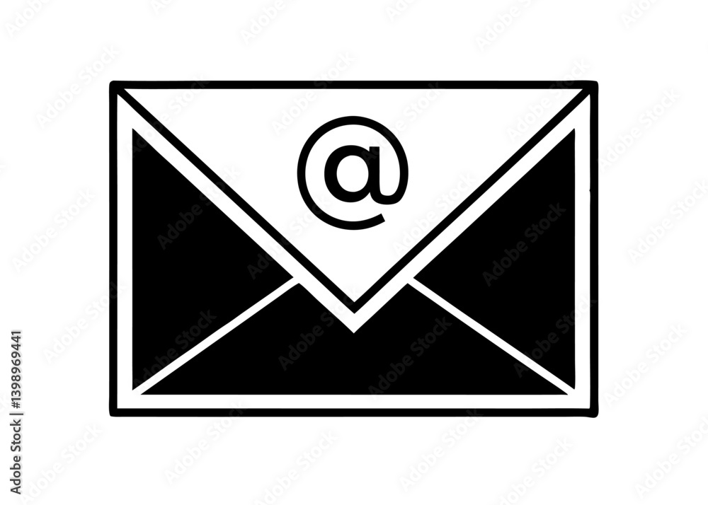 Poster digital correspondence: a simple and clean visual representation of an email icon with the at symbol