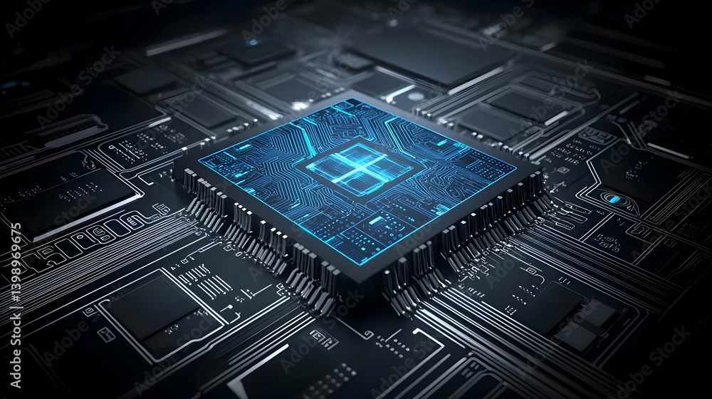 Poster advanced central processing unit on circuit board