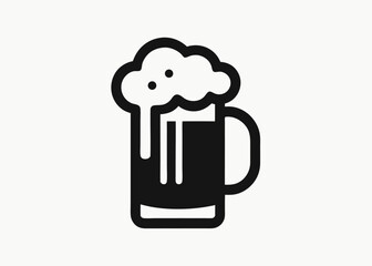 A Pictorial Toast: An isolated glass of beer overflows with foamy, effervescent goodness, illustrated with sleek black lines on a clean backdrop, embodying a visual toast to enjoyment.