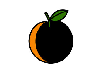 The Zesty Silhouette: An illustrated orange featuring a striking black peel with a vibrant orange slice and green leaf, a modern and minimalist fruit emblem.