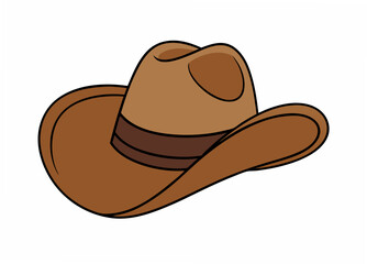 Brown Cowboy Hat Illustration: A classic brown cowboy hat, an essential symbol of the Wild West, isolated, perfectly rendered in a flat illustration style.