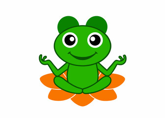 Obraz premium Meditating Frog: A whimsical illustration depicts a cheerful frog, perched serenely atop a lotus flower, embracing mindfulness and inner peace. 