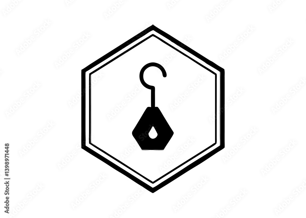 Poster elegant drop icon design: this minimalist icon features a stylized drop suspended from a hook within