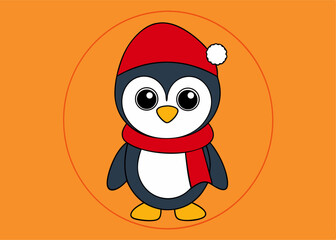 Obraz premium Cute Penguin in Winter Attire: A charming penguin, adorned with a festive red hat and scarf, exuding warmth and holiday cheer in a bright, vibrant setting.