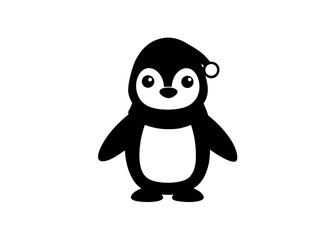 Obraz premium Festive Penguin Silhouette: An adorable penguin silhouette wearing a festive hat, ideal for holiday designs and winter themes.