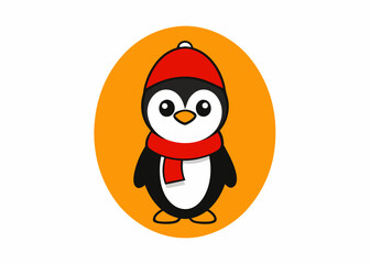 Obraz premium Adorable Penguin's Festive Cheer: A cheerful penguin sporting a winter cap and scarf. This image captures the essence of warmth and playfulness.