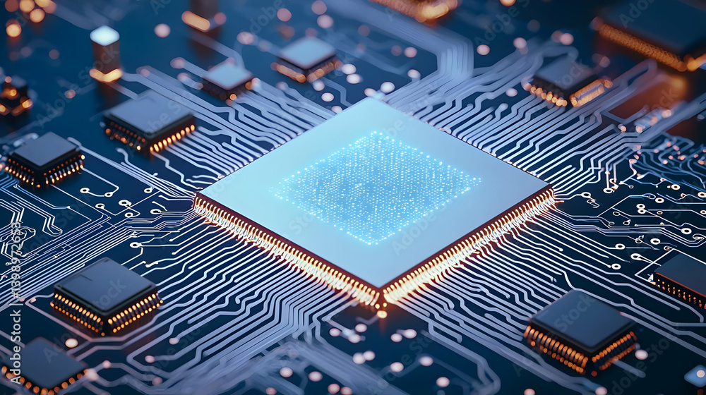 Poster high-tech processor on circuit board