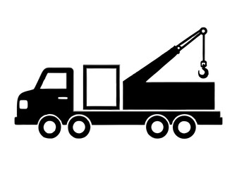 Tow Truck Silhouette: A black silhouette of a tow truck stands ready, its hook poised, embodying essential roadside assistance and the unwavering spirit of rescue and service.