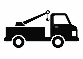 Naklejka premium Tow Truck Silhouette: A minimalist illustration depicts a tow truck in solid black, showcasing its essential design against a clean backdrop.