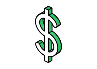 Fototapeta premium Monetary Icon: A simple but powerful isometric graphic of the universal symbol for money, the dollar sign, stands in a modern style, conveying the core concept of finance, wealth, and commerce.