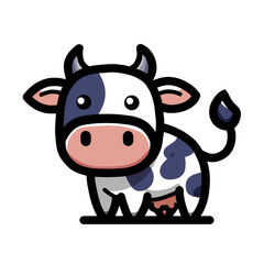 Charming Cartoon Cow Illustration with Simplified Design on White Background
