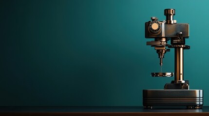 Drill support stand and clamp system on green background with clean layout