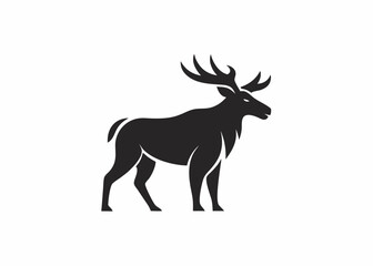 Silhouette of a Majestic Moose: A striking silhouette of a powerful moose, its magnificent antlers proudly displayed, stands against a simple backdrop, embodying strength and wild beauty.