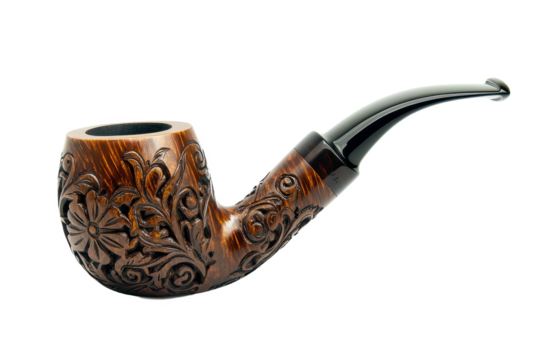 Carved smoking pipe still life on transparent background