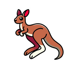 Vector Illustration of a Cartoon Kangaroo with a Playful Design on a White Background for Icon, Logo, or Sticker