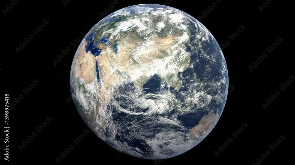 Aufkleber spinning planet earth on a black background with rotating seas generative ai